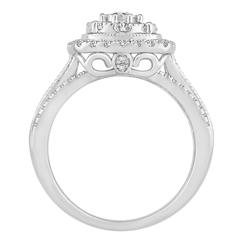 Diamond Milgrain Cushion Halo Composite Engagement Ring in 10k White Gold image number null