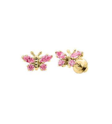 Baby & Children's Pink Crystal Butterfly Stud Earrings in 14k Yellow Gold