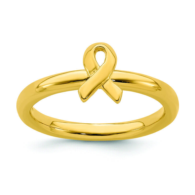 Cancer Awarness Ribbon Disc Ring in Gold Plated Sterling Silver image number null
