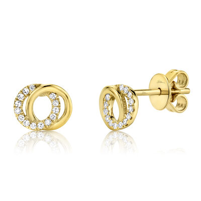 Diamond Love Knot Circle Earrings in 14k Yellow Gold