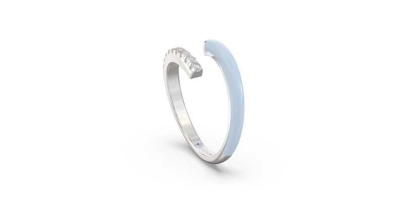 Brilliant-Cut Lab Grown Diamond Light Blue Ceramic Bypass Ring in Sterling Silver image number null