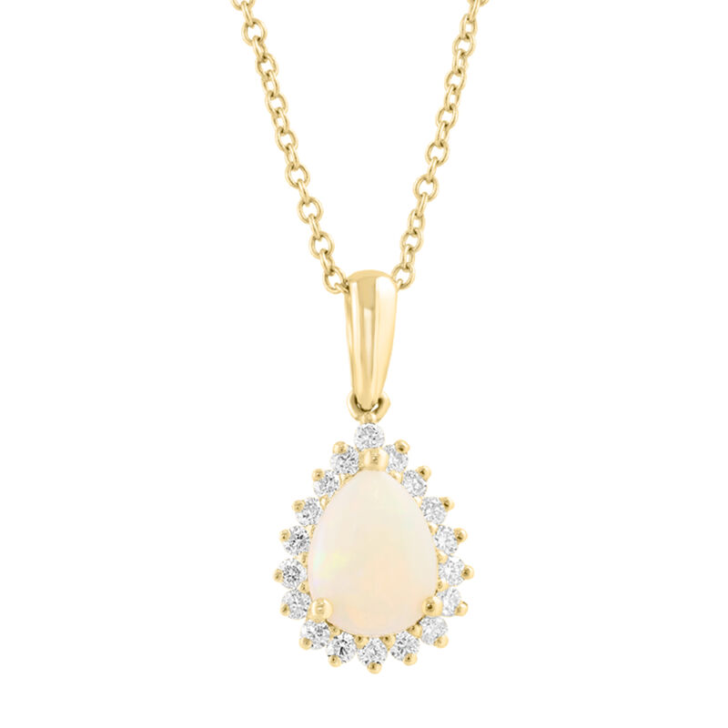 EFFY Pear-Shaped Opal & Diamond Pendant in 14k Yellow Gold image number null