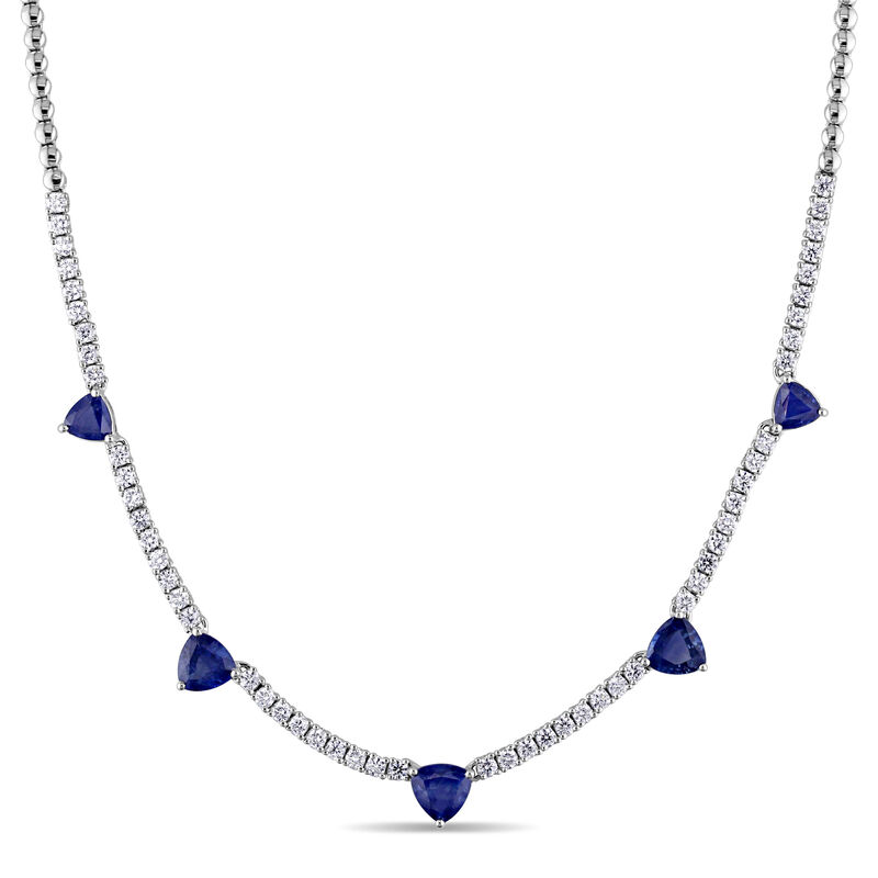 Blue Sapphire & Diamond Drop Necklace in 18k White Gold image number null