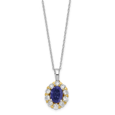 Lab Grown Diamond & Created Oval Sapphire Pendant in 14k Gold