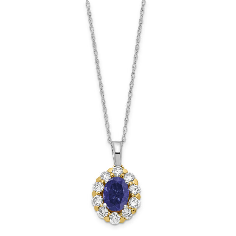 Lab Grown Diamond & Created Oval Sapphire Pendant in 14k Gold image number null