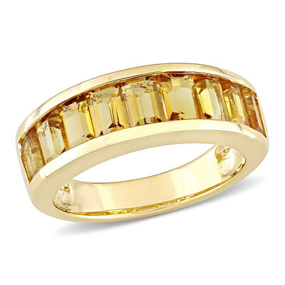 Citrine Semi-Eternity Anniversary Band in Yellow Gold Plated Sterling Silver