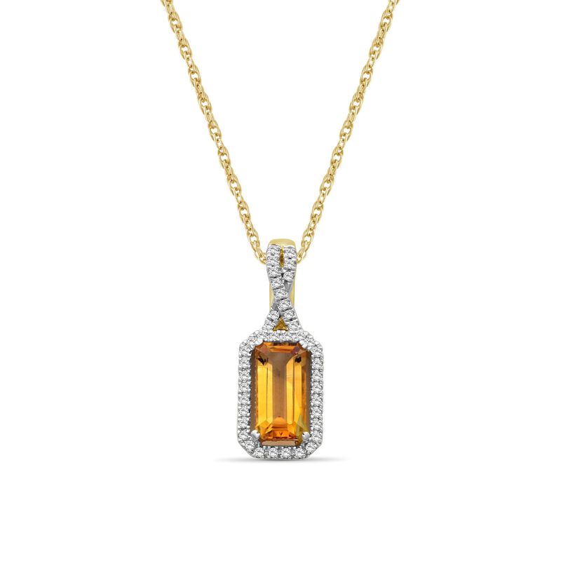Emerald-Cut Elongated Ctrine & Diamond Pendant in 10k Yellow Gold image number null