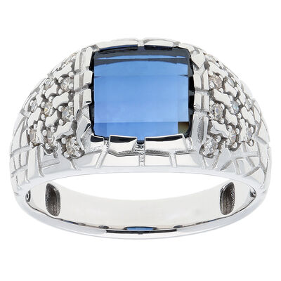 Men's Barrel-Cut Sapphire & Diamond Band in 10k White Gold