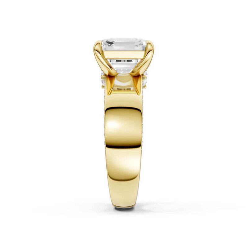 Asscher Lab Grown Diamond 5 1/2ctw. Wide Band Engagement Ring with Round Diamond Accents in 14k Yellow Gold image number null