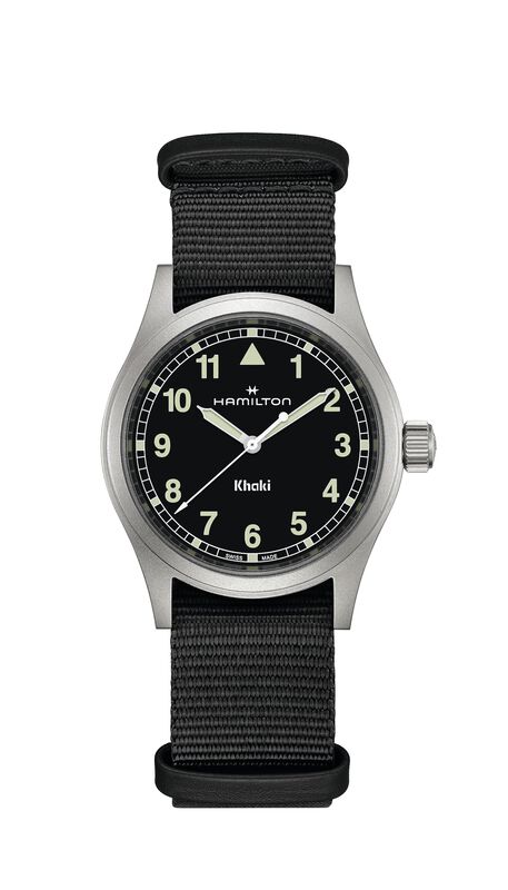 Hamilton Men's Khaki Field Quartz Black Dial Black NATO Strap Watch 33mm Watch H69401430 image number null