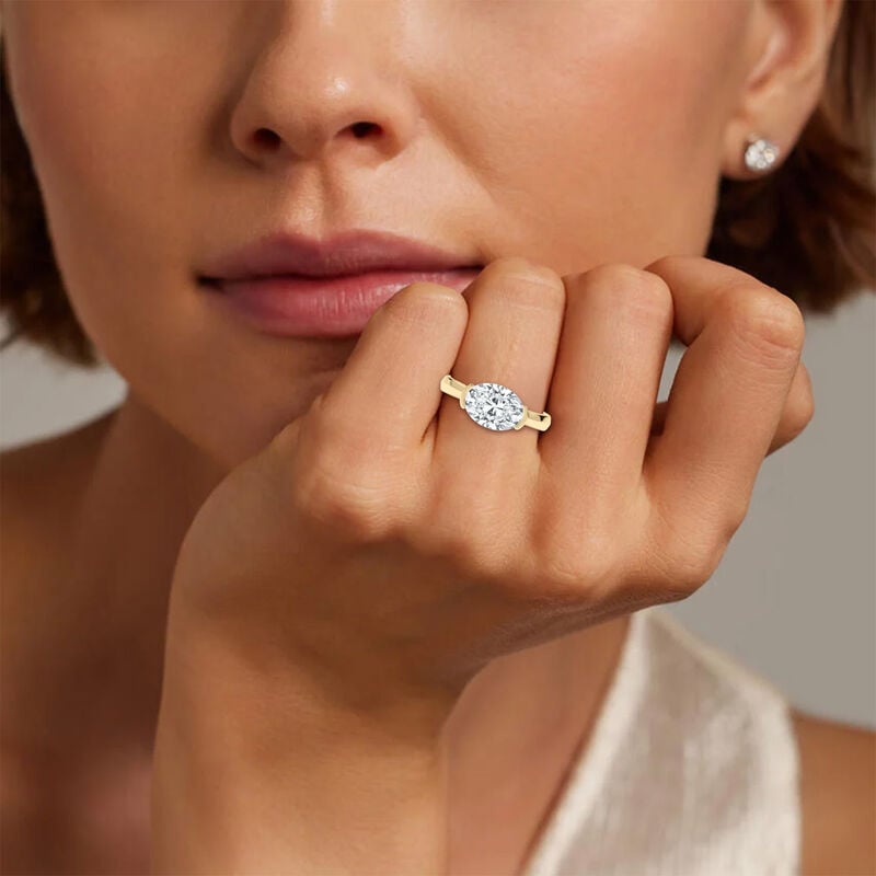Oval Lab Grown Diamond 2ctw. East West Solitaire Engagement Ring in 14k Yellow Gold image number null