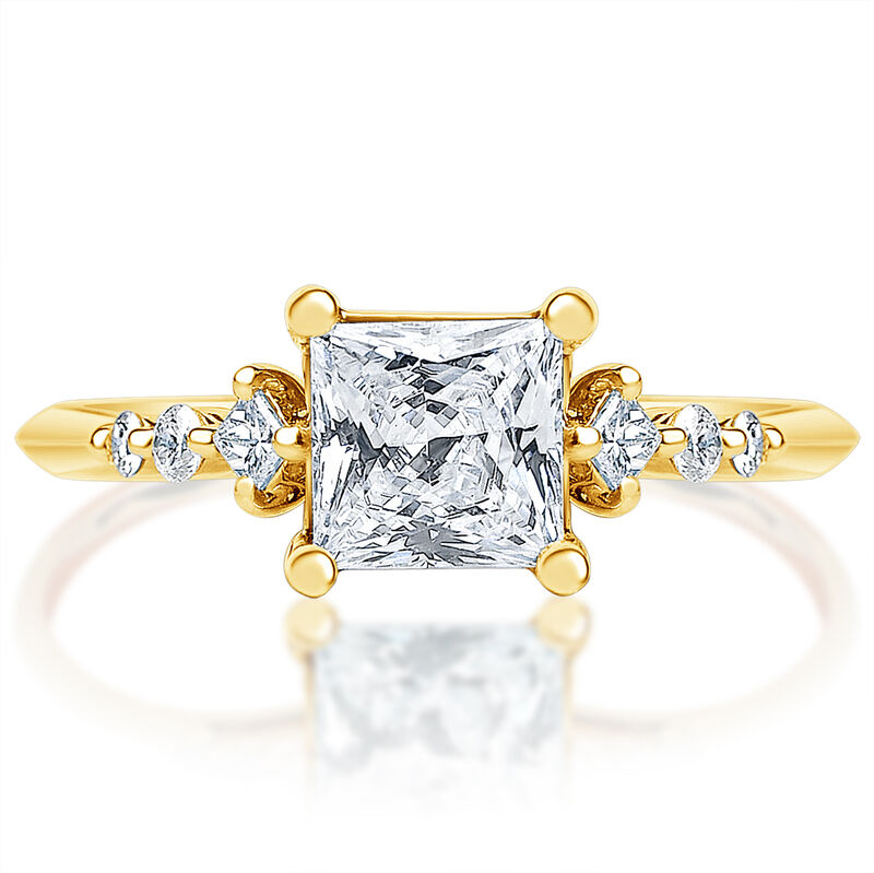Princess-Cut Lab Grown 1 1/2ctw. Diamond Accented Engagement Ring in 14k Yellow Gold image number null