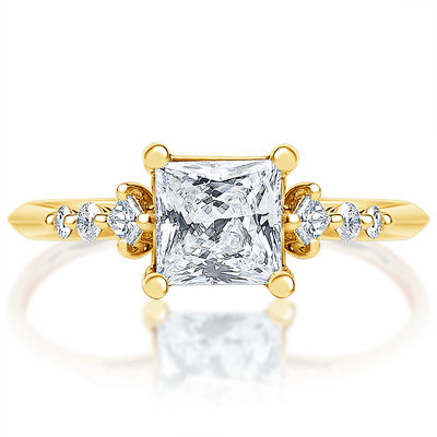 Princess-Cut Lab Grown 1 1/2ctw. Diamond Accented Engagement Ring in 14k Yellow Gold