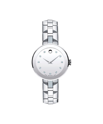 Movado Sapphire Silver Mirror Diamond Dial Ladies Watch 0607193