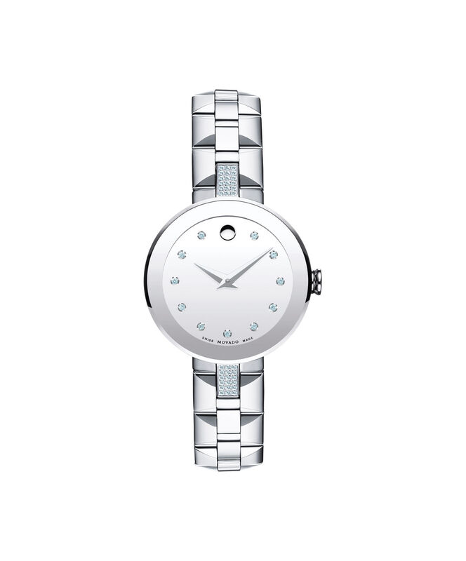 Movado Sapphire Silver Mirror Diamond Dial Ladies Watch 0607193 image number null