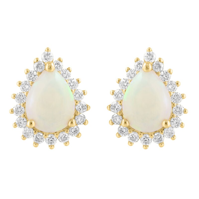 EFFY Opal & Diamond Halo Stud Earrings in 14k Yellow Gold image number null