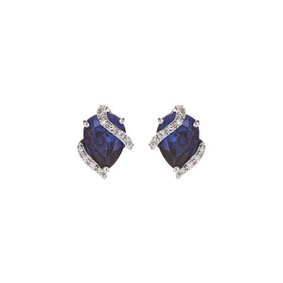 Sofia, 10kt. WG Diamond & Created Sapphire Swirl Stud Earrings