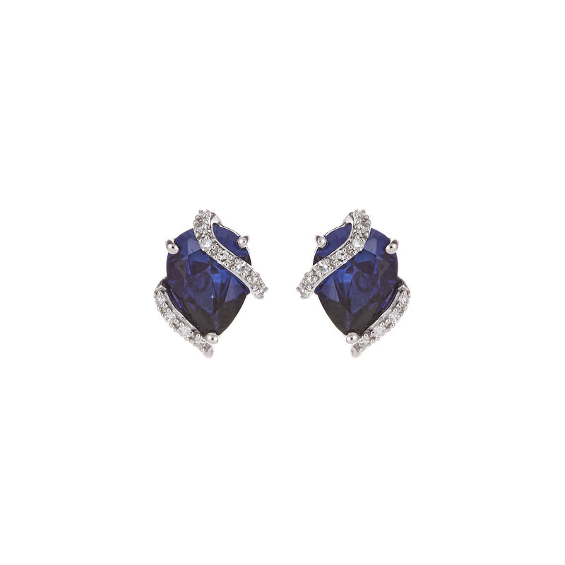 Sofia, 10kt. WG Diamond & Created Sapphire Swirl Stud Earrings image number null