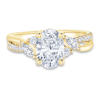Oval-Cut Lab Grown 2 3/8ctw. Diamond with Marquise & Brilliant-Cut Accents Engagement Ring in 14ik Yellow Gold