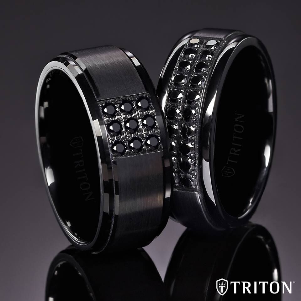 Triton Black Tungsten Double Row 1ctw. Black Diamond Wedding Band