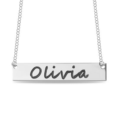 Handwriting Horizontal Bar Necklace in Sterling Silver
