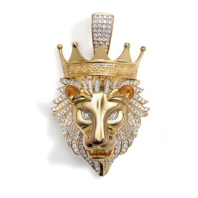Lion Silhouette & Diamond Crown 1.35ctw Pendant in 10k Yellow Gold