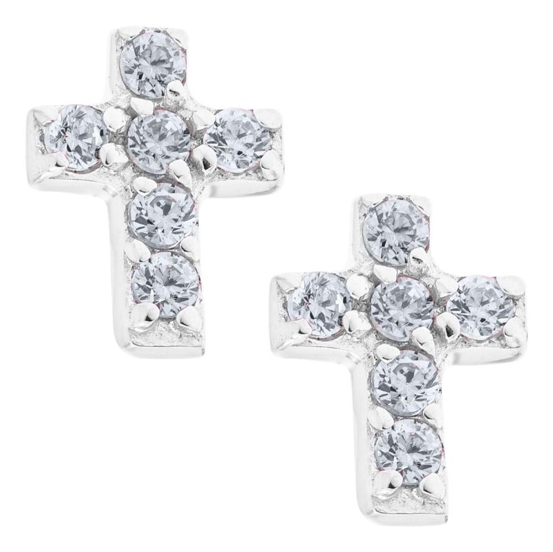 Crystal Cross Baby Earrings in Sterling Silver with Safety Backs image number null