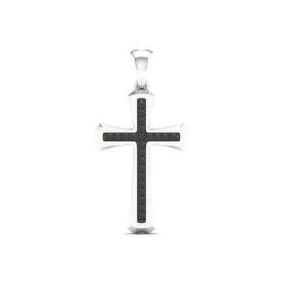 Men's Black 0.50ctw. Diamond Cross Charm in Sterling Silver