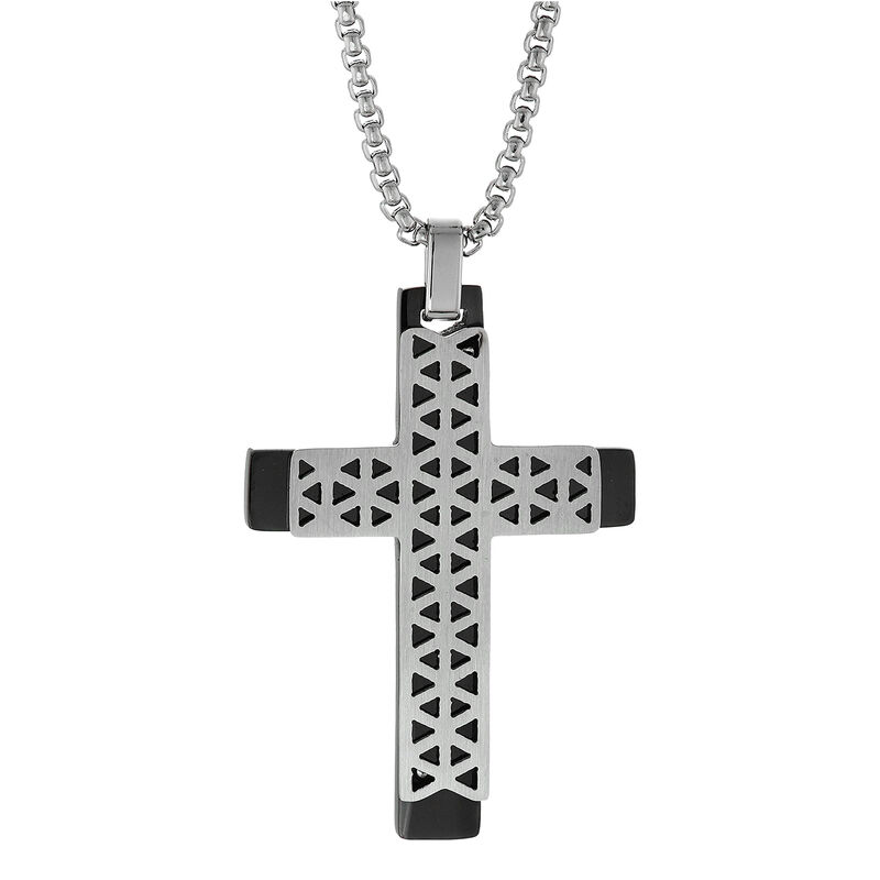 Men's Stainless Steel Black-Ion Plate Cross Necklace 24" image number null