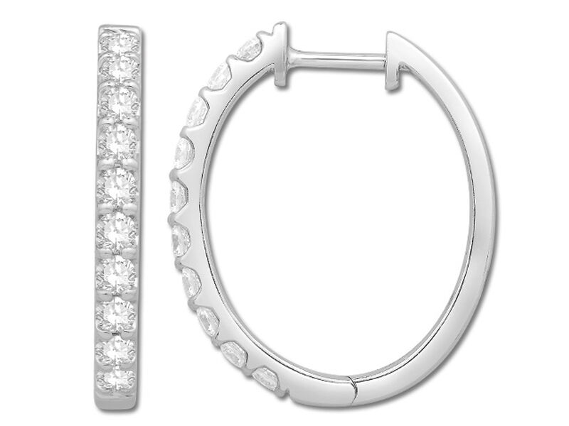 Classic 1ctw Diamond Oval Hoop Earrings in 10k White Gold image number null