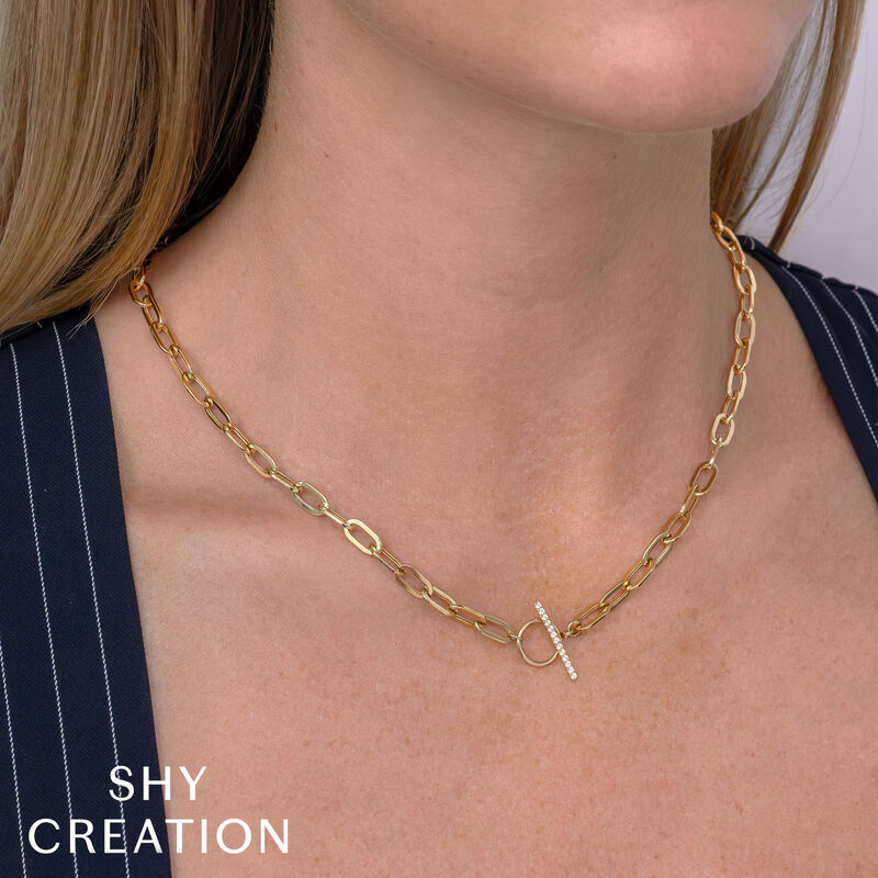 Diamond Paperclip Link Necklace in 14k Yellow Gold image number null