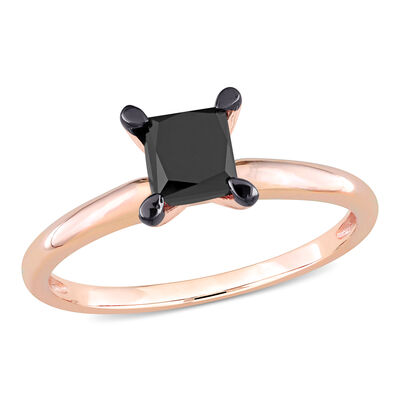  Princess-Cut 1ctw. Black Diamond Solitaire Engagement Ring in 14k Rose Gold