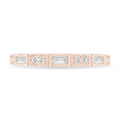 Round & Baguette Diamond Stackable Ring in 10k Rose Gold