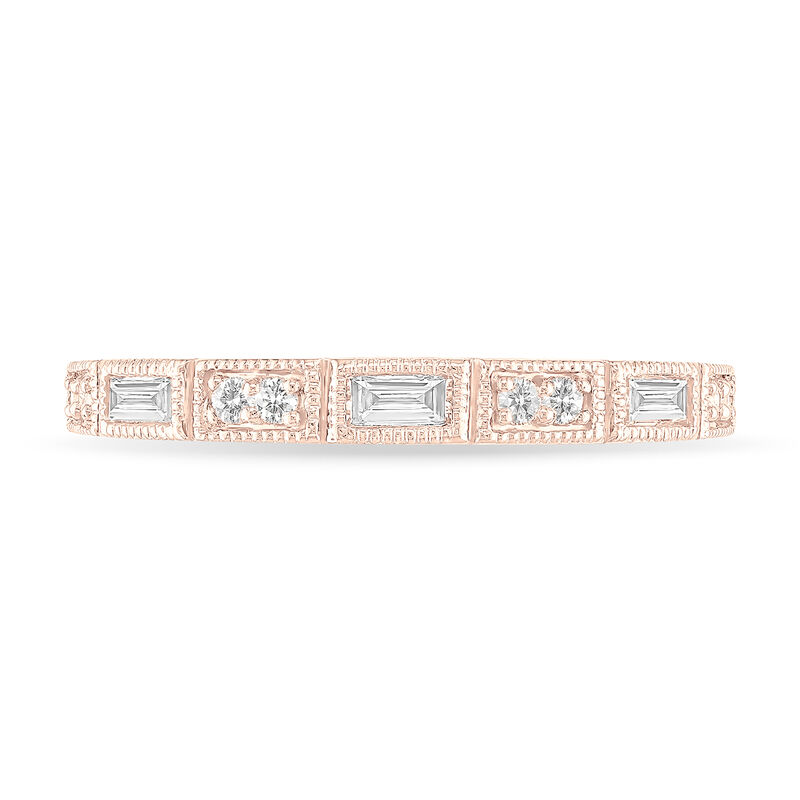 Round & Baguette Diamond Stackable Ring in 10k Rose Gold image number null