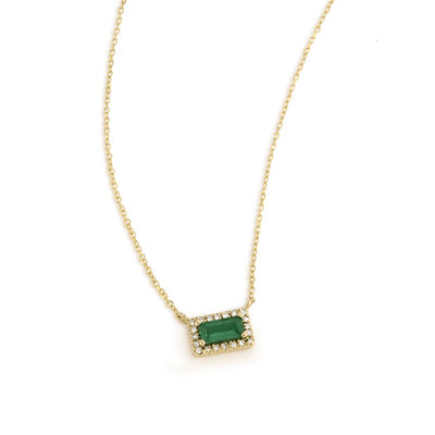 Isabella, 10kt. YG Created Emerald & Diamond East West Necklace