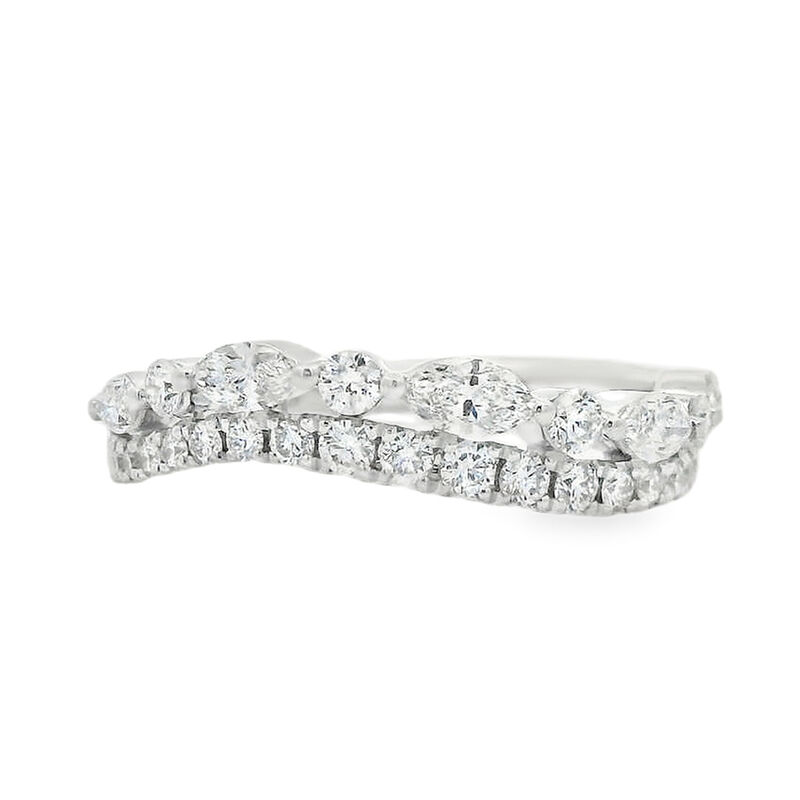 Marquise and Round Diamond Curved Double Row Wedding Ring in 14k White Gold image number null