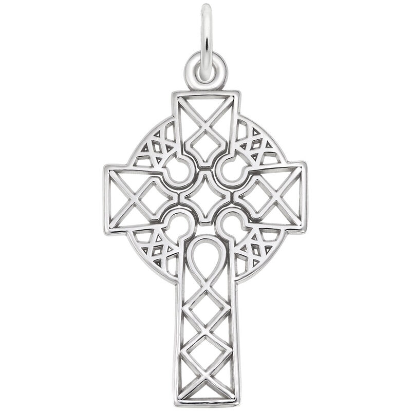 Ornate Celtic Cross Charm in 14k White Gold image number null