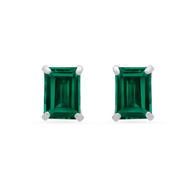 Emerald-Cut Created Emerald Solitaire Stud Earrings in 14k White Gold
