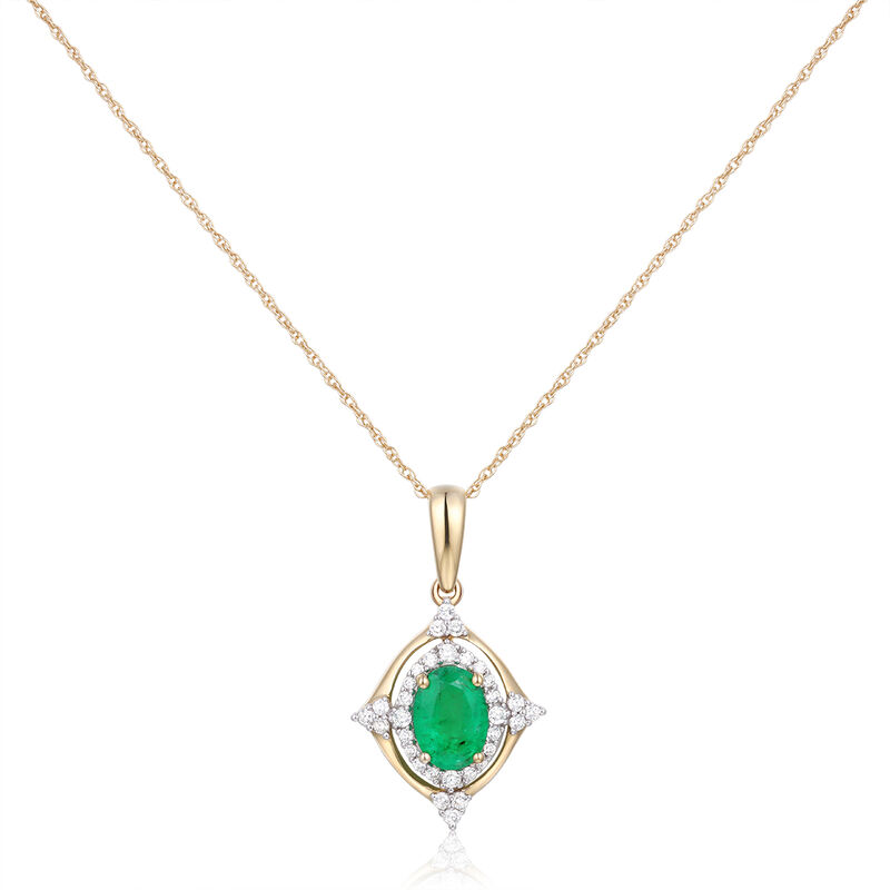 Oval-Cut Emerald & Diamond Pendant in 10k Yellow Gold image number null