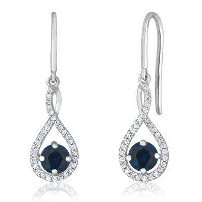 Sapphire Twist Dangle Infinity Diamond Earrings in Sterling Silver