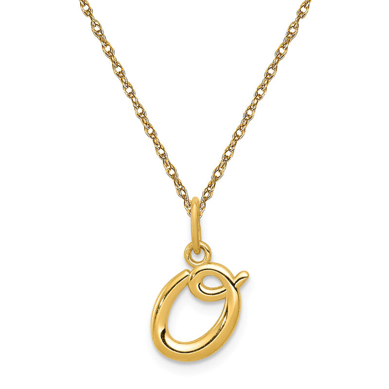 Script O Initial Necklace in 14k Yellow Gold image number null