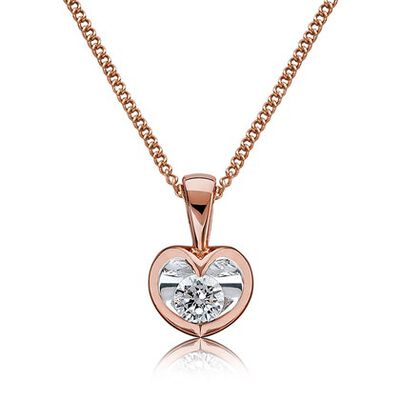 Diamond Heart Tension-Set Solitaire Pendant in 10k Rose Gold
