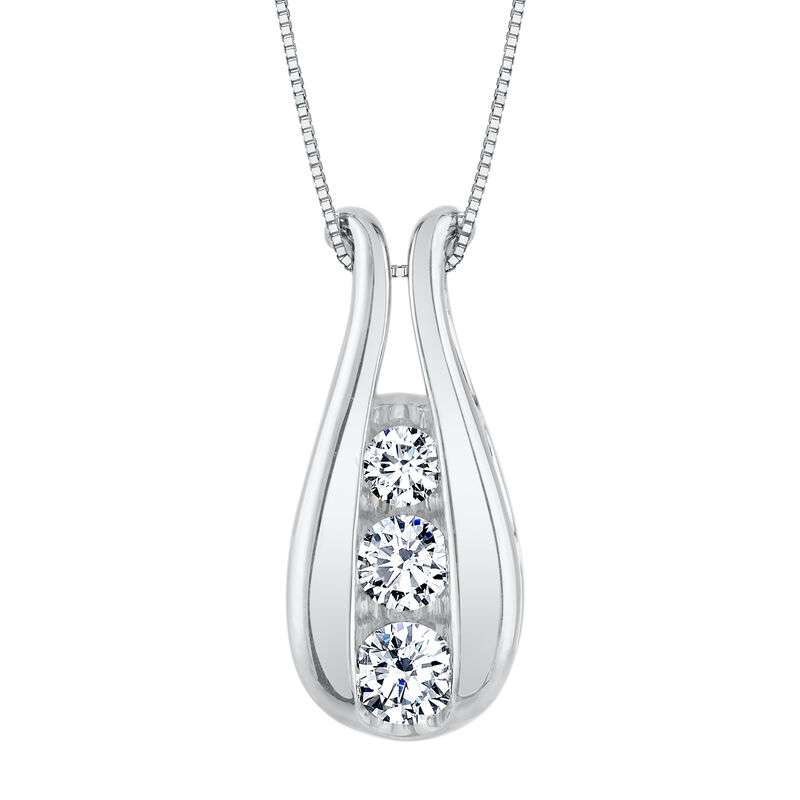 Sirena 3-Stone Graduated Drop Pendant in 10k White Gold image number null