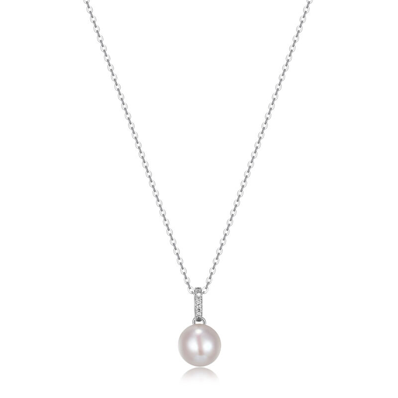 White Shell Pearl & Cubic Zirconia Pendant Necklace in Sterling Silver image number null