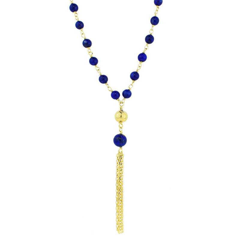 Lariat Fashion Blue Lapis Gemstone Gold Tassel Necklace in 14k Yellow Gold image number null