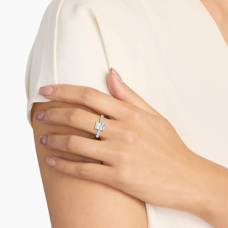 Radiant Lab Grown Diamond 2 1/2ctw. Hidden Halo Twist Bridal Engagement Ring in 14k White Gold image number null