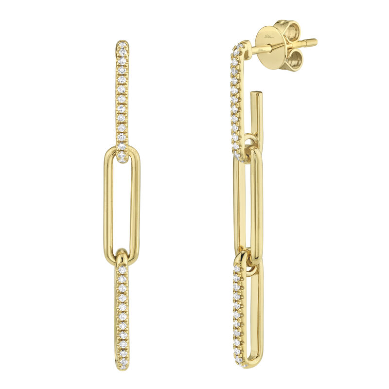 Shy Creation 0.17 ctw Diamond Dangle Paperclip Earrings in 14k Yellow Gold image number null