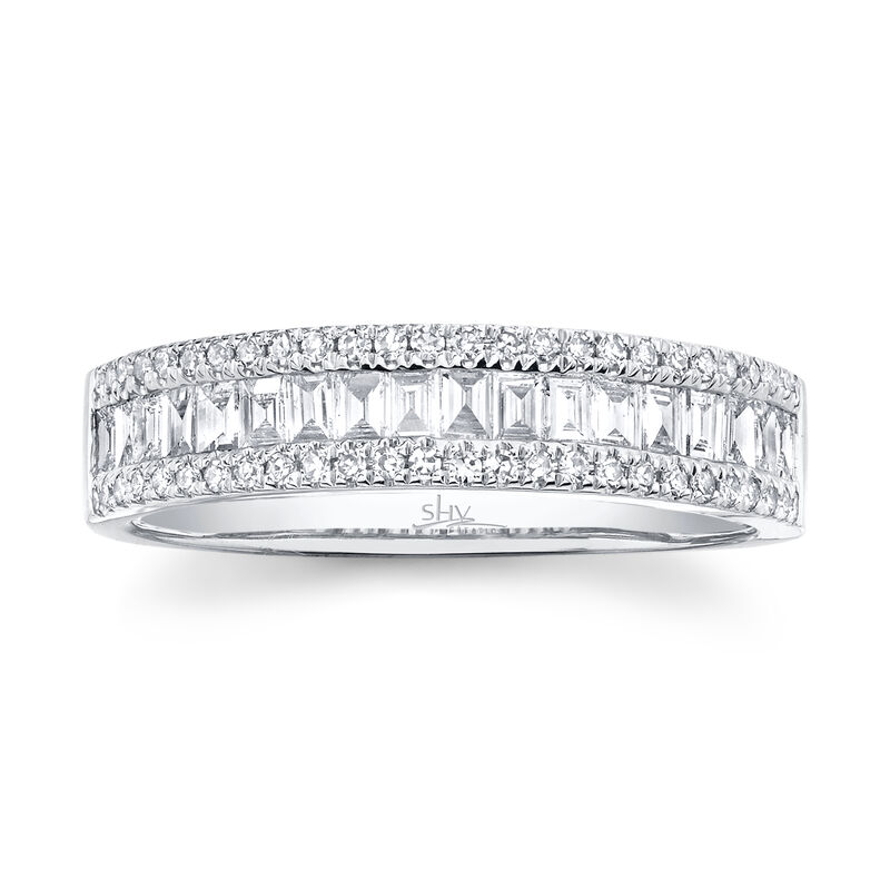 Shy Creation Three Row Baquette and Round Diamond Ring 0.55ctw. in 14k White Gold image number null