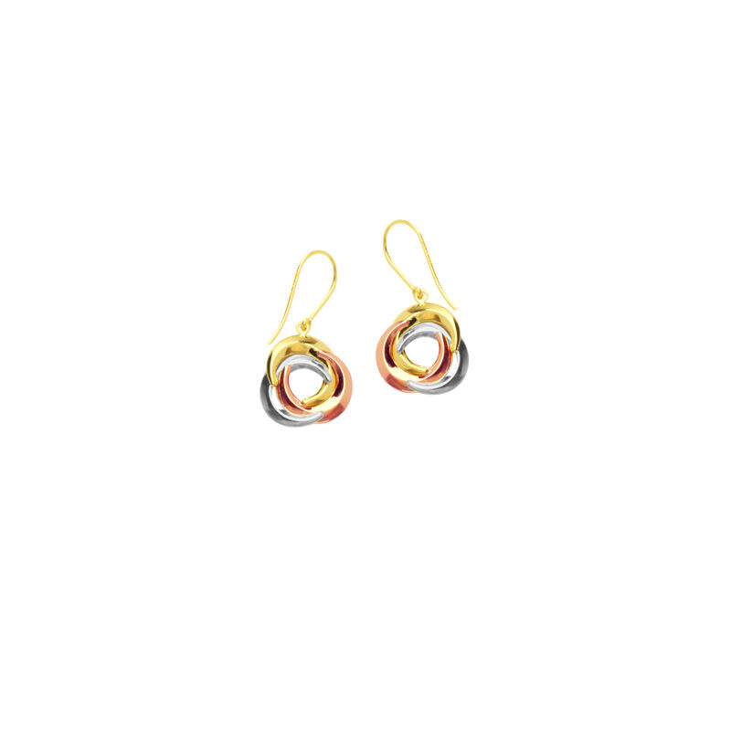 Tri-Color Twist Ring Fashion Earrings in Yellow Gold image number null