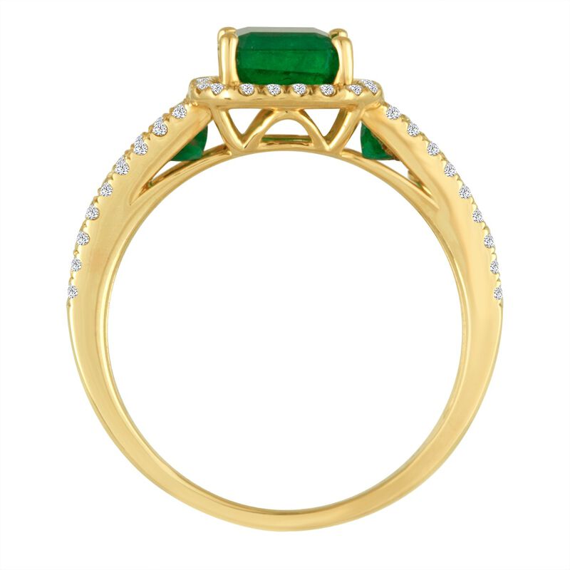 Emerald & Diamond Halo Ring in 14k Yellow Gold image number null